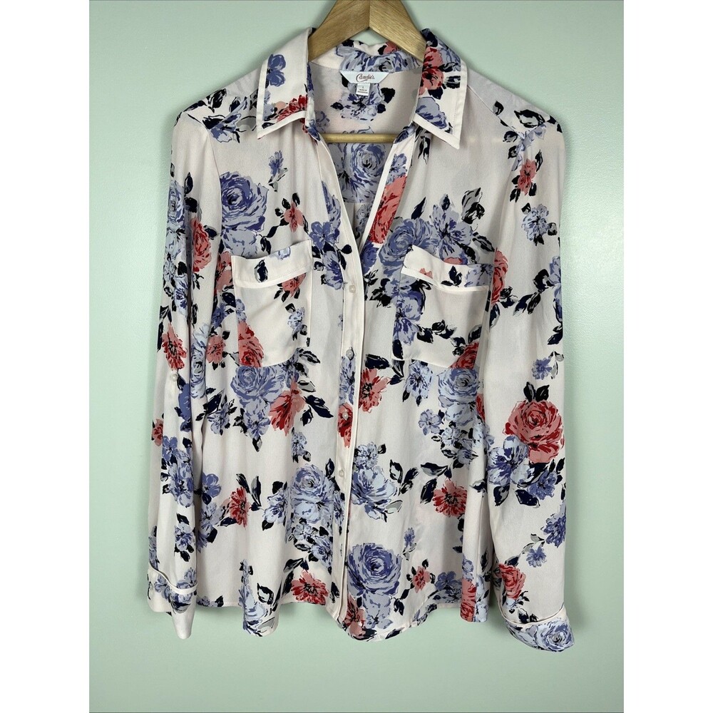 Candies Womens blouse Size L Pastelā Floral Button Down Boho Grandma Coastal